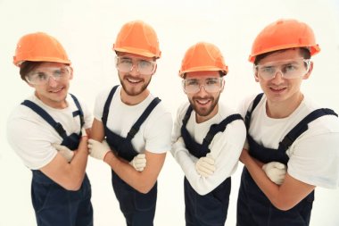 portre. Profesyonel endüstriyel işçilerin bir grup.