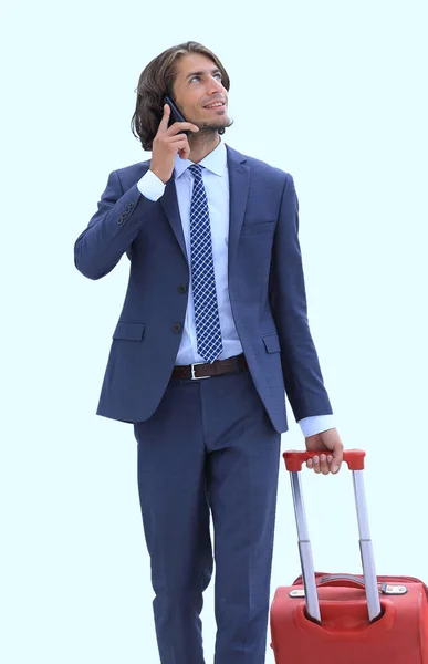 Successful businessman with travel suitcase — Stock Photo, Image