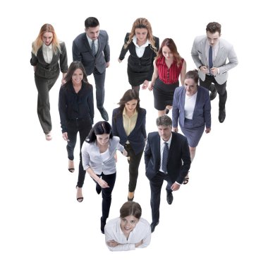 iş adamları lideri arkasında gidiyor. beyaz izole