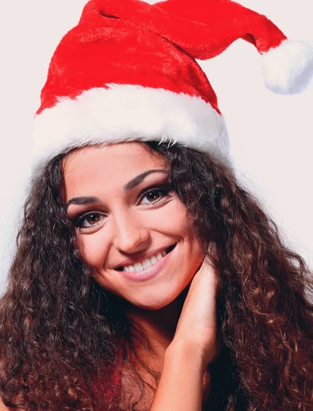 아름 다운 생각 여자 산타 클로스에서 크리스마스 의상 — 스톡 사진