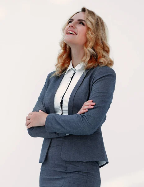 Happy business woman looking on copy space — Stock Photo, Image