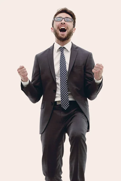 Homem de negócios feliz e bem sucedido. foto em pleno crescimento . — Fotografia de Stock