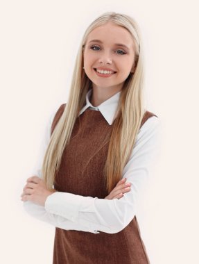 portre bir gülümseyen genç kadın Yardımcısı.