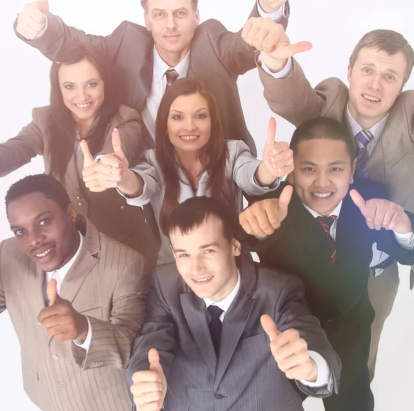 Equipe de negócios multicultural com polegares para cima — Fotografia de Stock