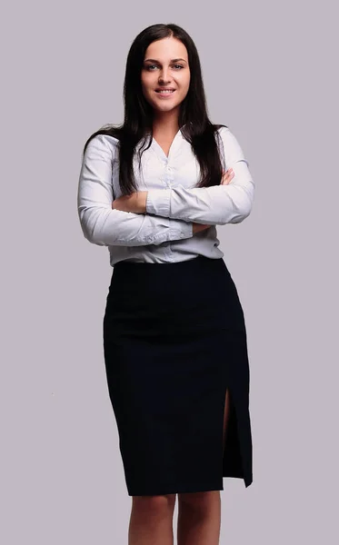 Porträtt av en leende unga företag woman.photo i full tillväxt. — Stockfoto