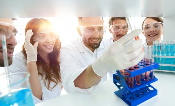 组的科学家和实验室里工作的药剂师 — 图库照片