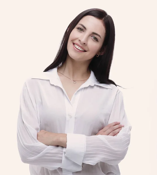 Jovem empresária moderna em blusa branca . — Fotografia de Stock