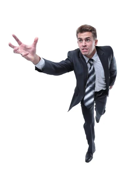 Businessman runs forward stretching out his hand — Stock Photo, Image