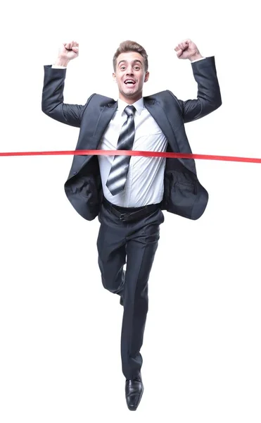 Businessman standing in front of the starting tape — Stock Photo, Image