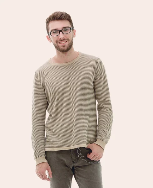 Celé délce vážný mladý muž s brýlemi — Stock fotografie