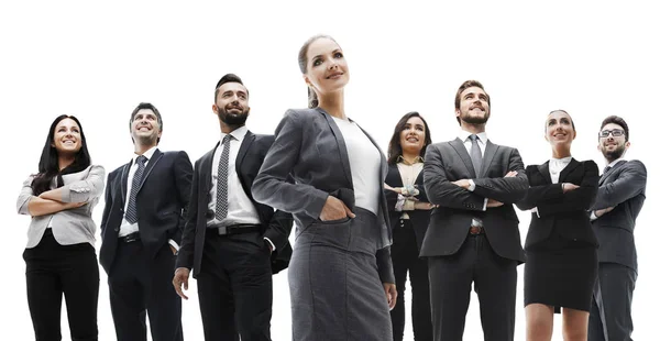 Felice successo business team isolato su sfondo bianco — Foto Stock