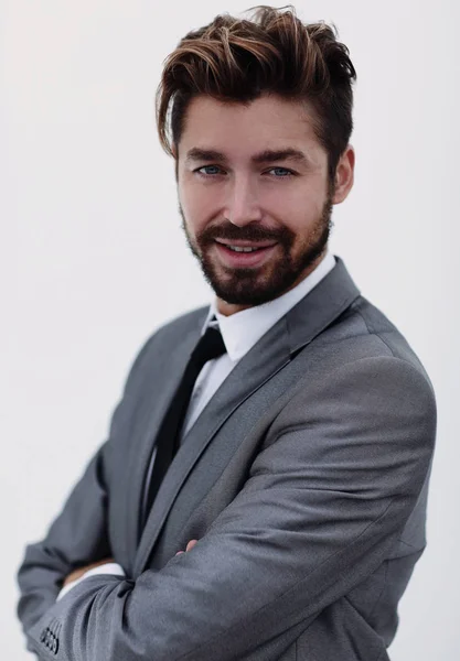 Retrato de un hombre guapo sonriendo, aislado en blanco — Foto de Stock