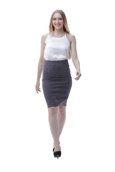 Successful business woman goes ahead .. full-length photo — Stock Photo, Image