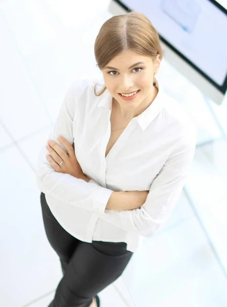 View from the top. portrait of smiling young woman — Stock Photo, Image