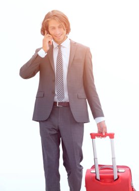 Bagaj telefonda konuşurken ile başarılı bir iş adamı.