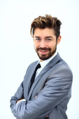 gülümseyen izole üzerinde beyaz yakışıklı bir adam portresi