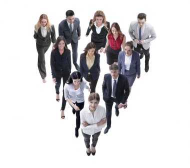 iş adamları lideri arkasında gidiyor. beyaz izole