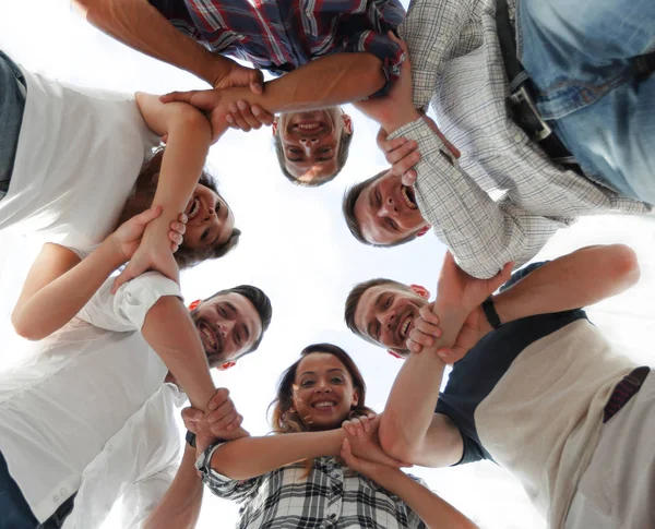 Feliz grupo de empresarios apilando sus manos en cooperación —  Fotos de Stock