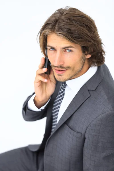 Zobrazit shora obchodní muž mluví na mobil — Stock fotografie