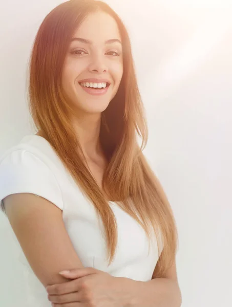 Mulher de negócios feliz sorrindo - isolado sobre um fundo branco — Fotografia de Stock