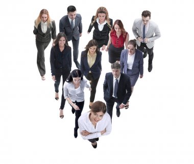 iş adamları lideri arkasında gidiyor. beyaz izole