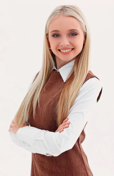 Retrato de uma jovem assistente sorridente . — Fotografia de Stock