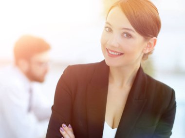 Yakın plan. Başarılı bir iş kadınının yüzü..