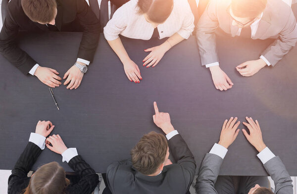 view from the top.business team sitting at Desk