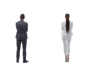 Arkadan Görünüm grup iş adamları. Arka görüş. Beyaz arka plan üzerinde izole.