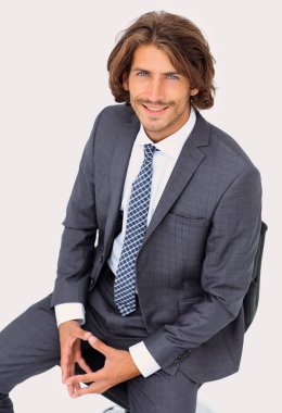 İzole iş adamı mutlu görünümlü kamera