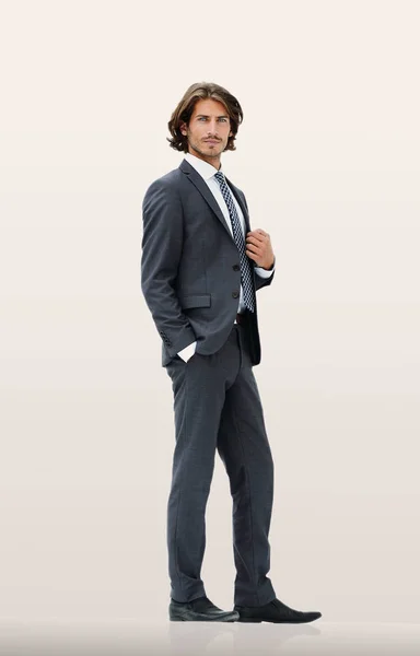 Beyaz arka plan üzerinde bir moda erkek modelinin tam uzunlukta. — Stok fotoğraf