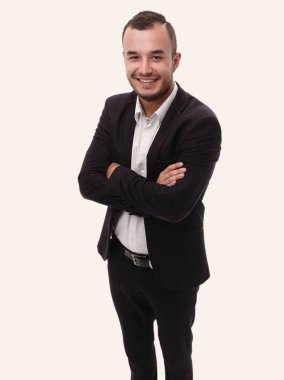 tam büyüme. Kameraya bakarak emin iş adamı