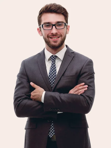 Επιχειρηματίας που φοράει γυαλιά και ένα επαγγελματικό κοστούμι — Φωτογραφία Αρχείου