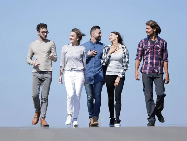 team of friends, walks on the road