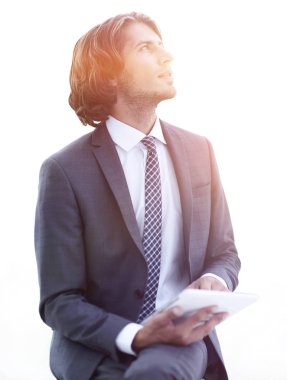 Dijital tablet kopya alanı seyir ile portre .businessman