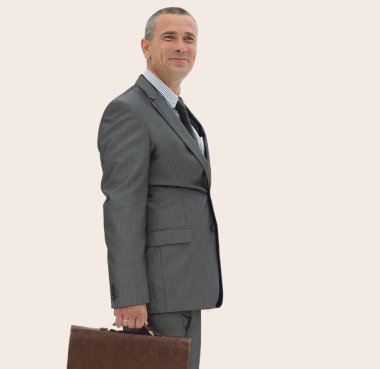 yan view.portrait yakışıklı işadamı. beyaz izole.