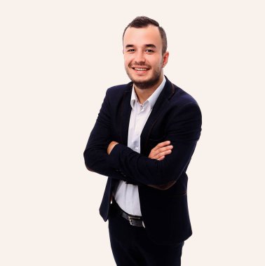 tam büyüme. Kameraya bakarak emin iş adamı