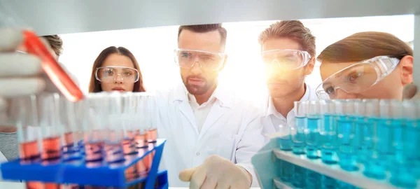 组的科学家和实验室里工作的药剂师 — 图库照片