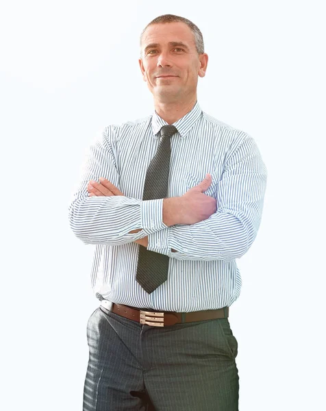 Vértes portréja magabiztos üzletember ing és nyakkendő — Stock Fotó