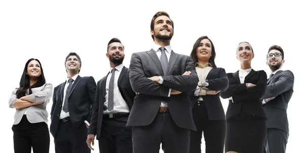 Feliz equipe de negócios bem sucedida isolado no fundo branco — Fotografia de Stock
