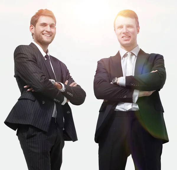 Volledige growth.two business partners staande, geïsoleerd op witte achtergrond. — Stockfoto