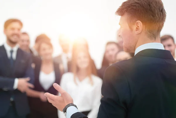 Businessman makes a speech to his team. — Stock Photo, Image