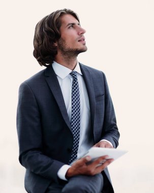 Dijital tablet kopya alanı seyir ile portre .businessman