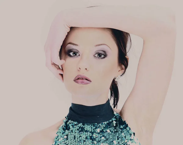 Close seup.stylish jeune fille dans un chapeau isolé sur blanc — Photo