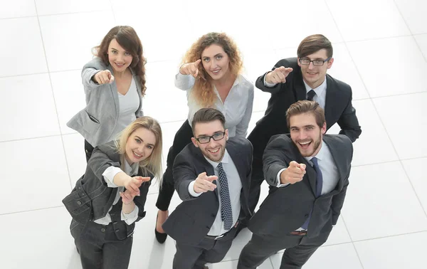 Portrait of happy business team showing thumbs up — Stock Photo, Image