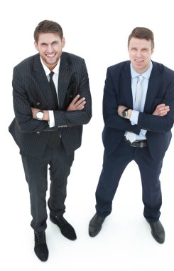 tam growth.two ciddi iş ortağı, ayakta beyaz arka plan üzerinde izole.