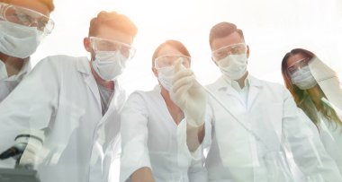 bilim adamları test tüpleri ve laborat mikroskobu ile çalışma