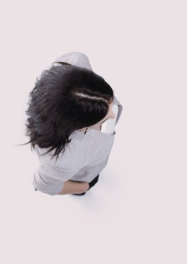 Modern kadın. tam büyüme. Yukarıdan görüntüleyin. iş kavramı.