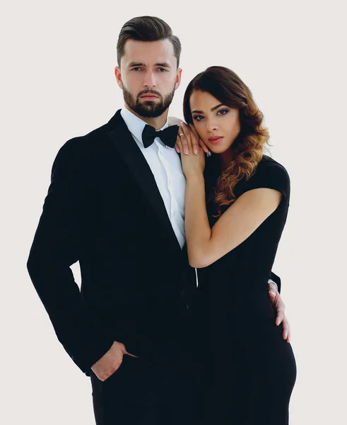 Beautiful elegant couple on dark background — Stock Photo, Image