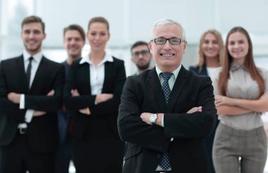 önde gelen bir iş takım closeup portresi.